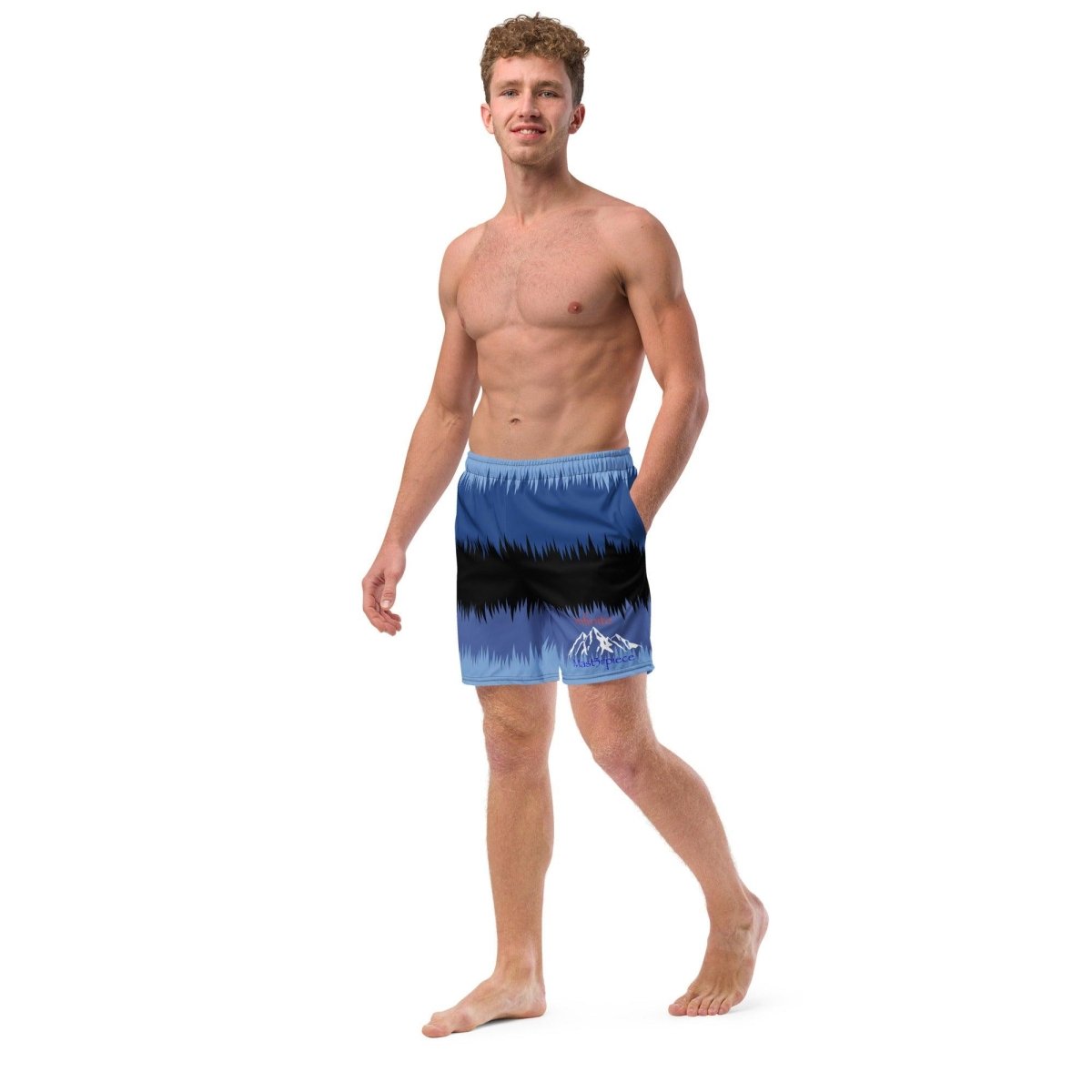 Mens Legend in Red, White and Blue Printed Black/Blue Stripes - Swim Shorts - Infinite Mast3rpiece - 