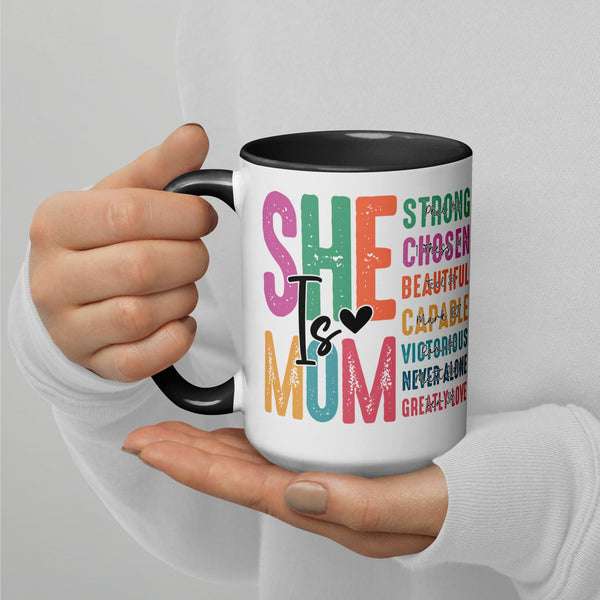 She is Mom Scripture Mug with Color Inside